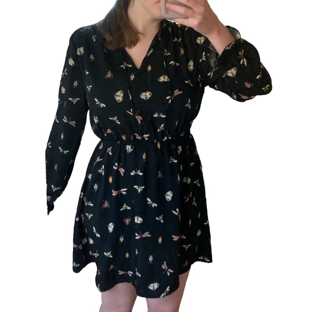 Dress with Fitted Waist and Insect Pattern